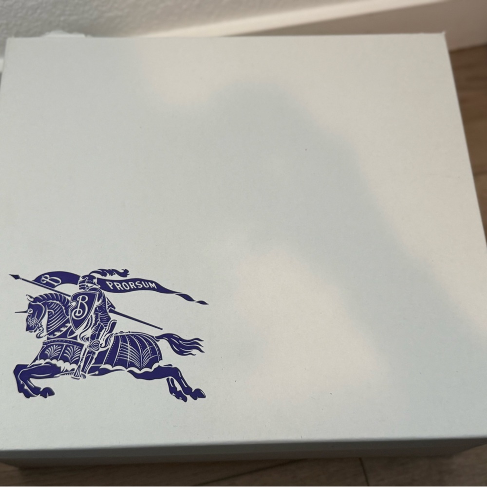 Burberry White Box with Black Text and Tan Boot Illustration